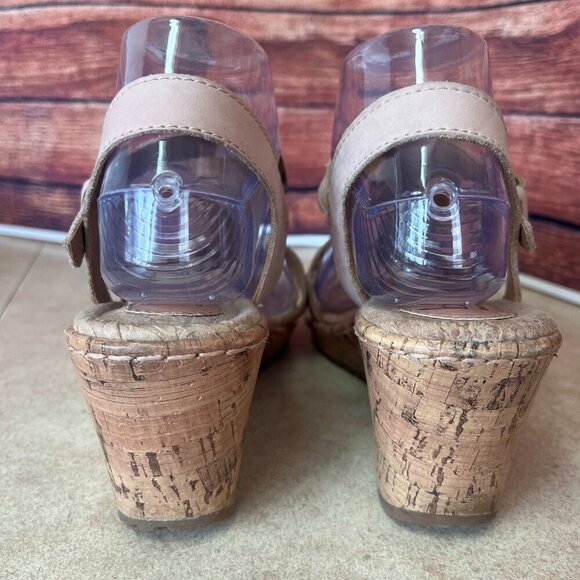 b.o.c. Born Concepts Pale Pink Leather Flower Platform Cork Wedge Espadrilles - Picture 5 of 13